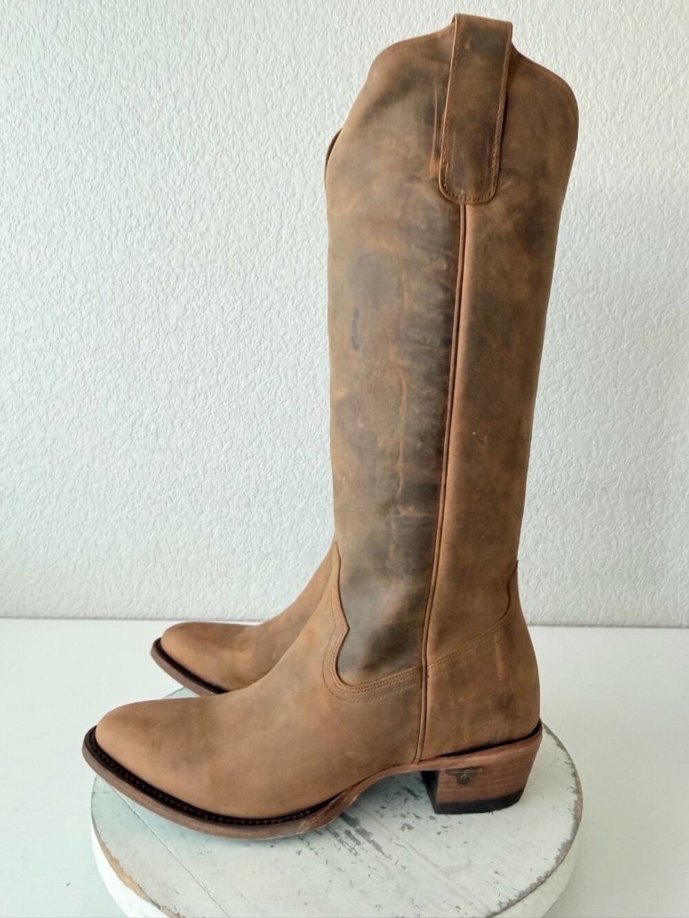 Lane PLAIN JANE Burnt Caramel Brown Cowboy Boots Size 9 Western Leather Mid Calf - Picture 4 of 11